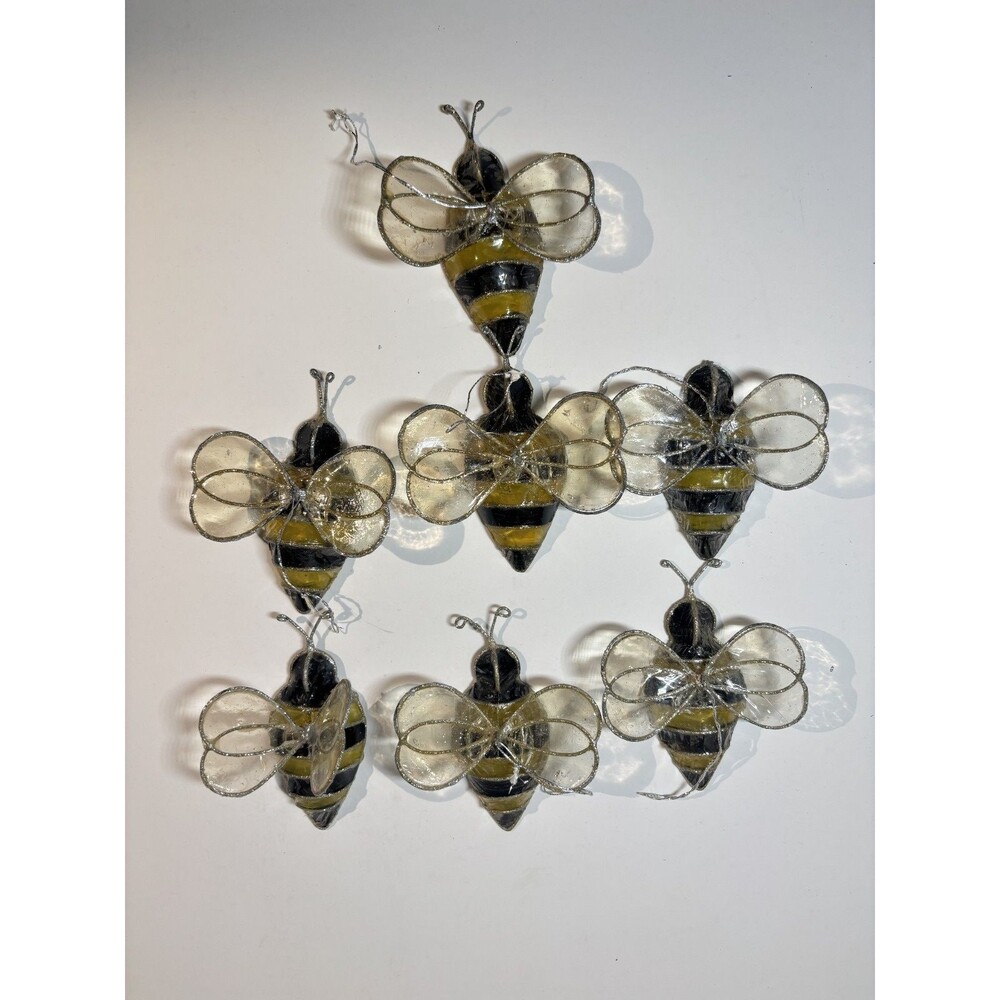 7 Handcrafted Glittery Bumblebee Ornaments 4" x 3" Hanging